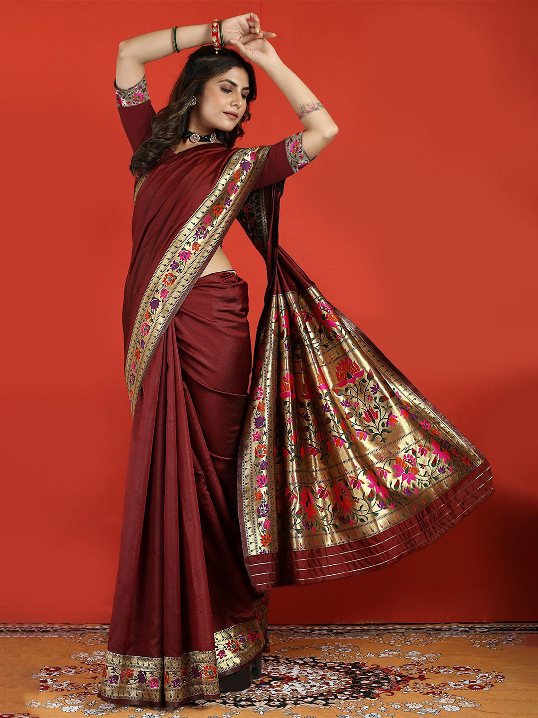 

LeeliPeeri Designer Zari Silk Blend Paithani Saree, Maroon