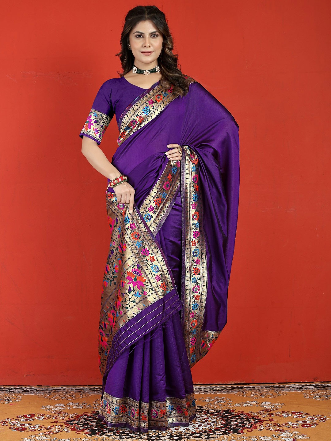 

LeeliPeeri Designer Zari Silk Blend Paithani Saree, Violet