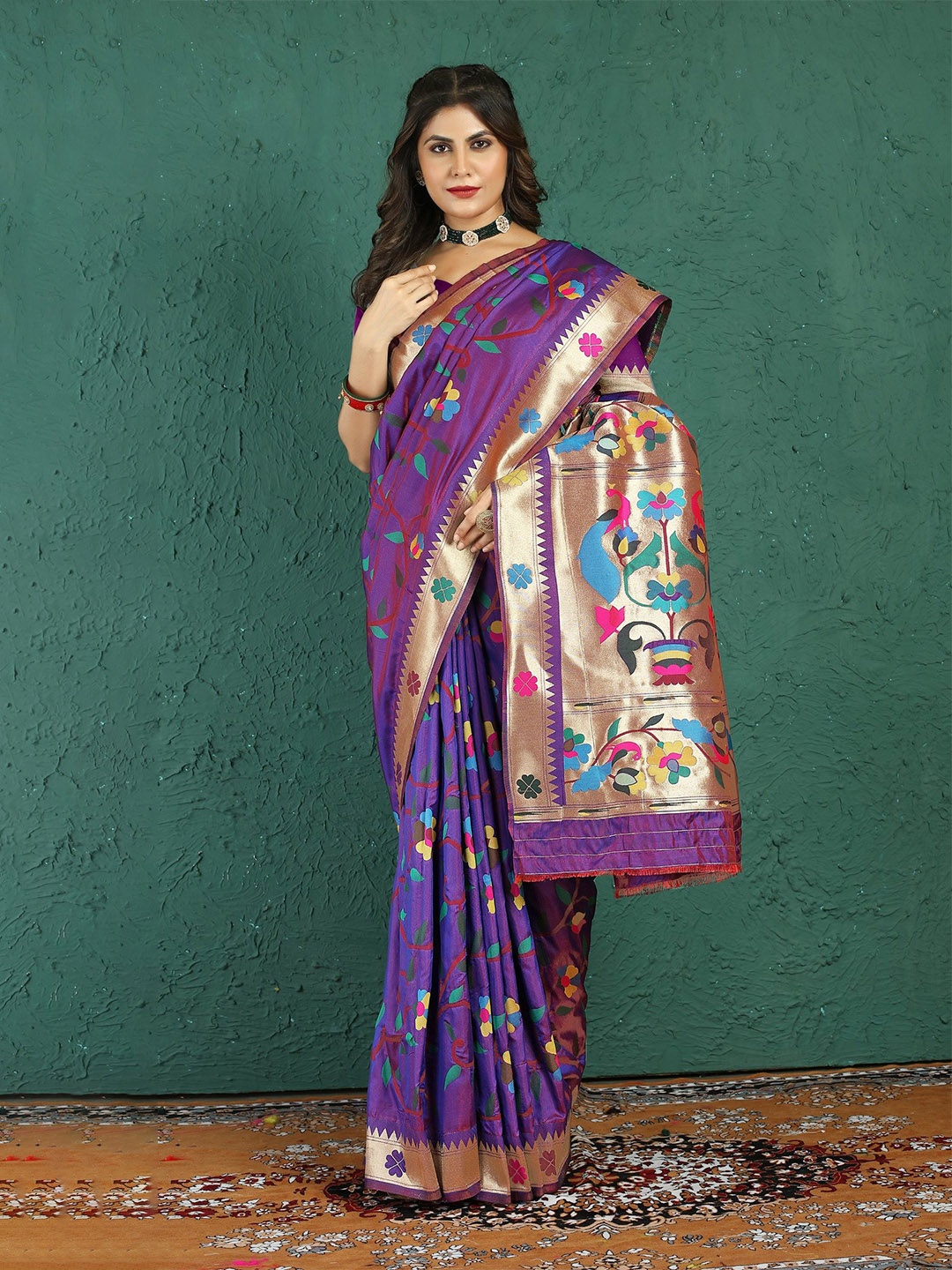 

LeeliPeeri Designer Woven Design Zari Silk Blend Paithani Saree, Violet