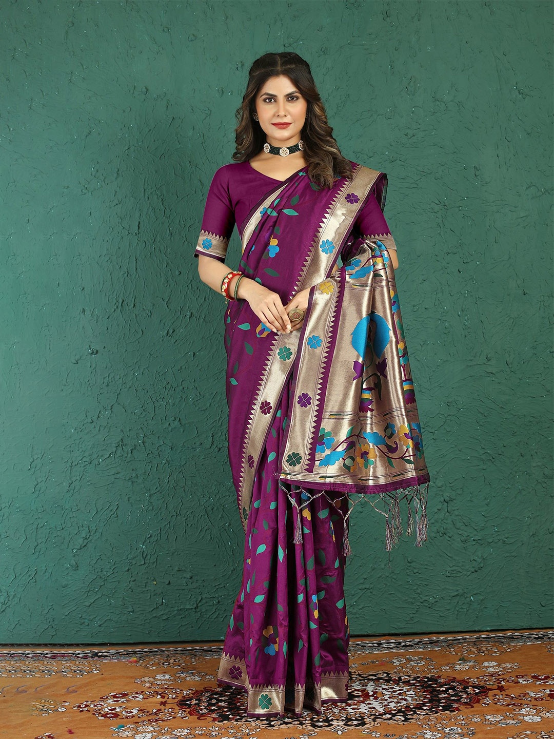 

LeeliPeeri Designer Woven Design Zari Silk Blend Paithani Saree, Purple
