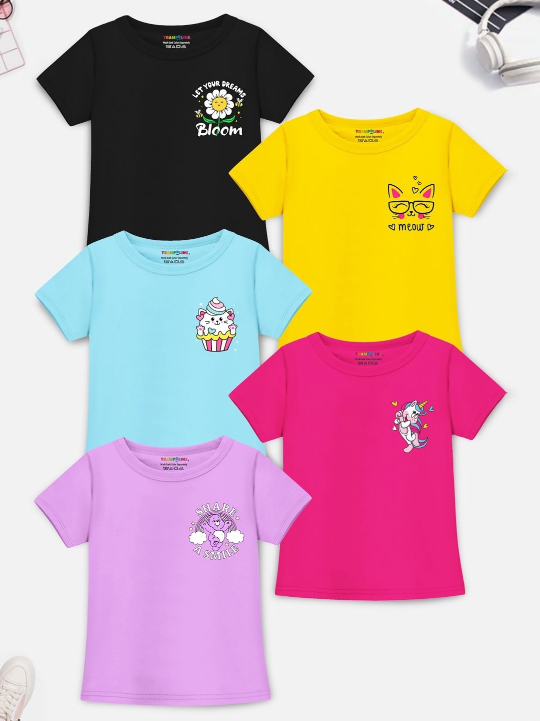 

YK X Trampoline Girls 5 Applique Cotton T-shirt, Black