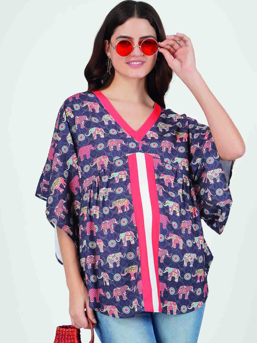 

angloindu Floral Print Kimono Sleeve Kaftan Top, Black