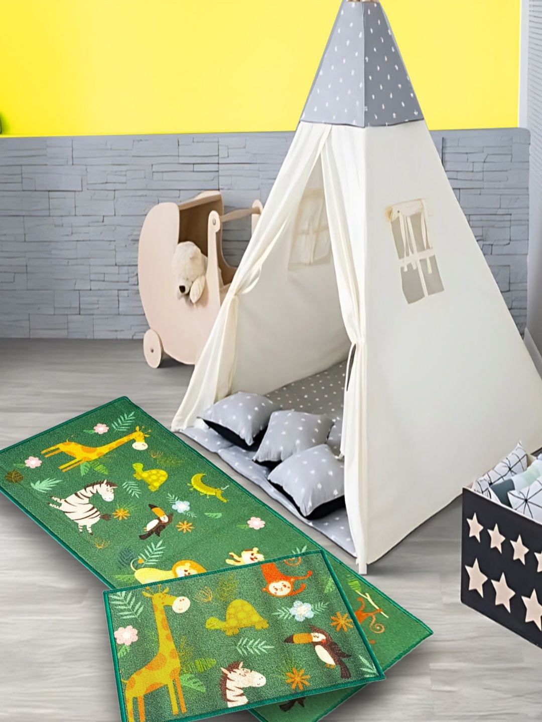 

Matz and More Green & Yellow 2 Pieces Cartoon Characters Printed Table Runners