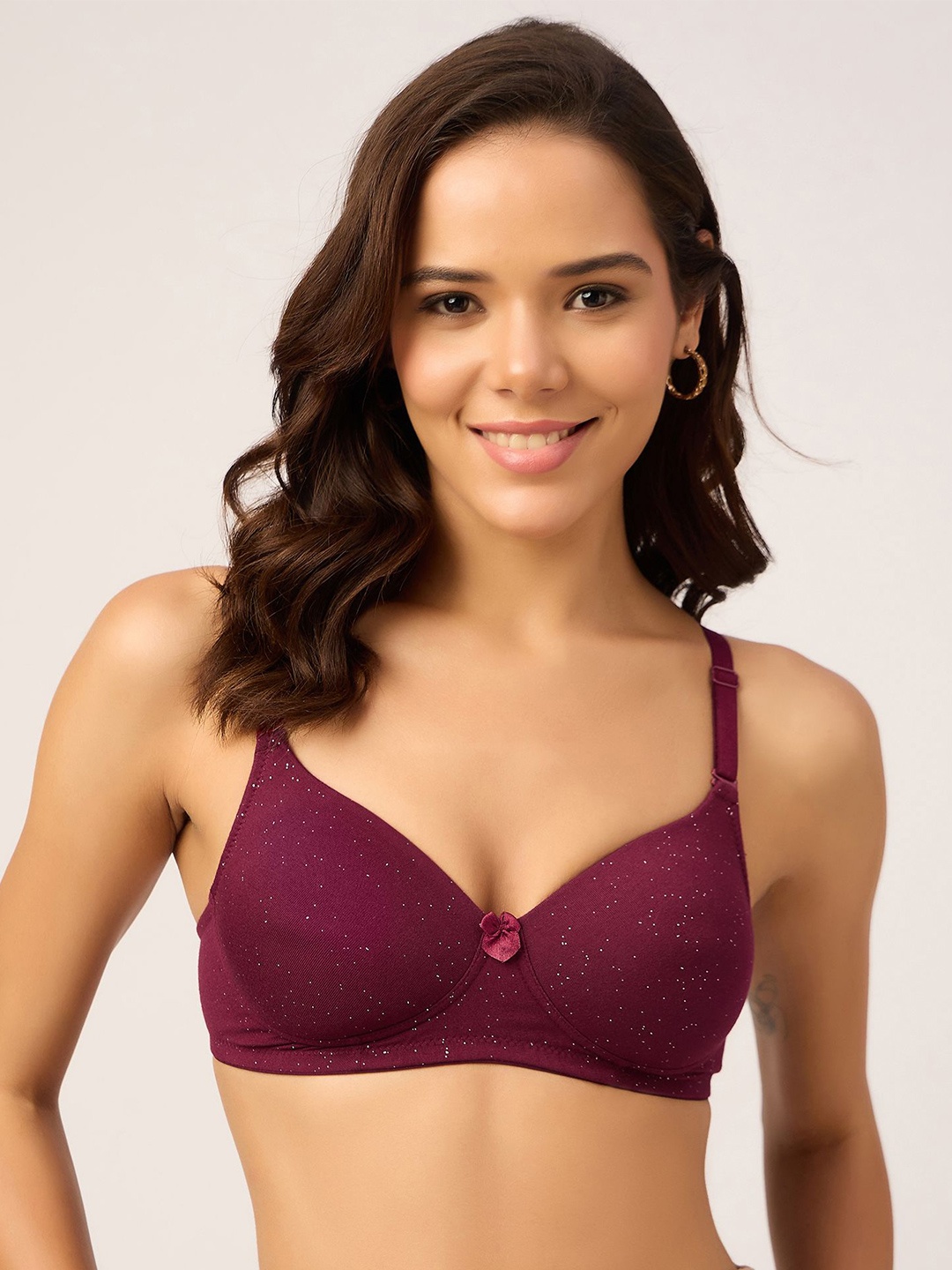 

DressBerry Polka Dot Bra Full Coverage Lightly Padded, Maroon