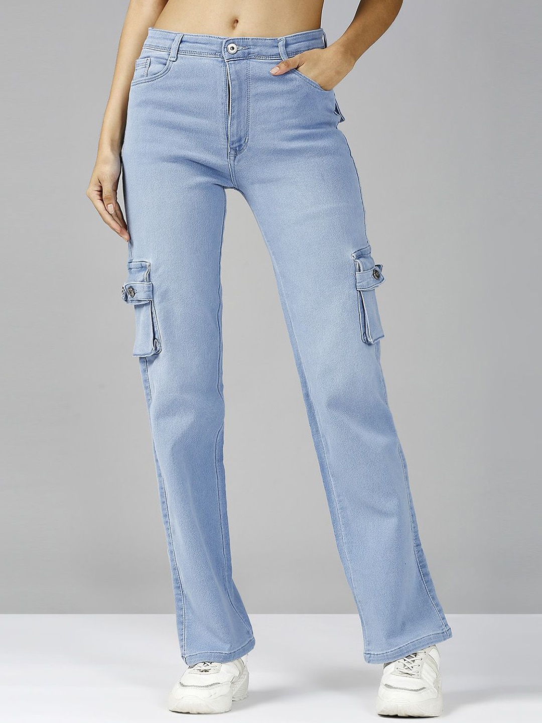 

Blum Denim Women Mid Rise Heavy Fade Regular Fit Cargos Jeans, Blue