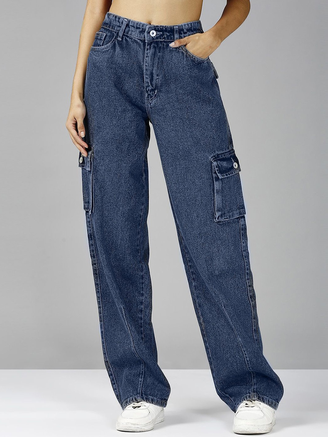 

Blum Denim Women Smart Straight Fit High-Waist Cargos, Blue