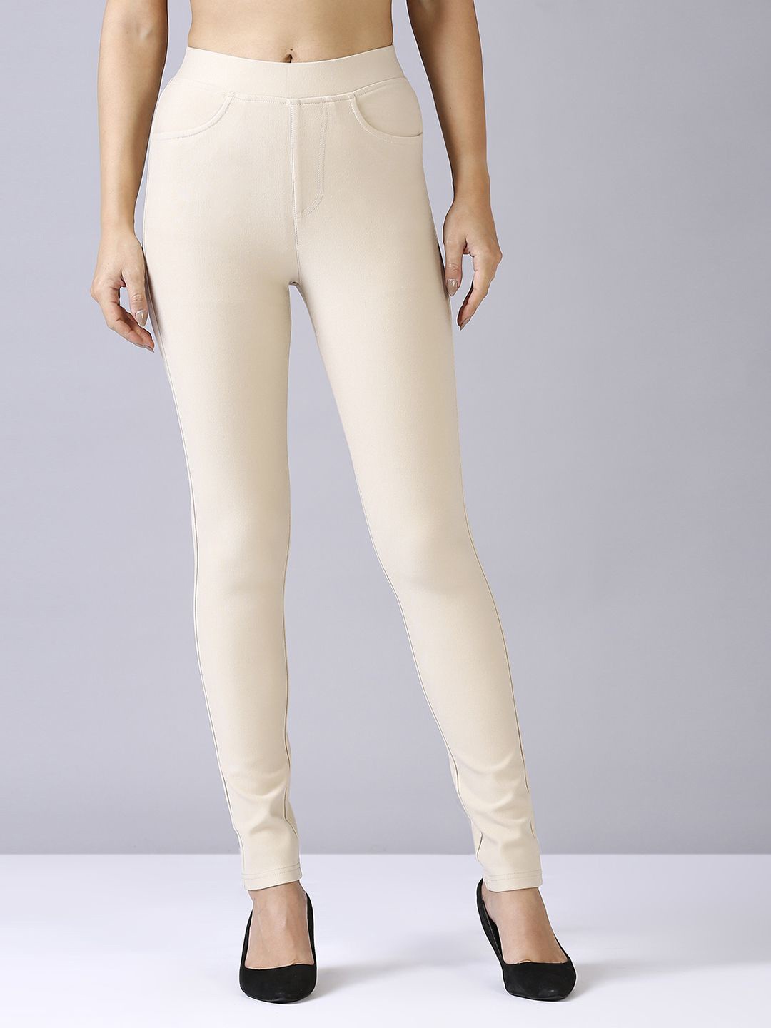 

Blum Denim Women Skinny Fit Ankle Length Stretchable Jeggings, Cream