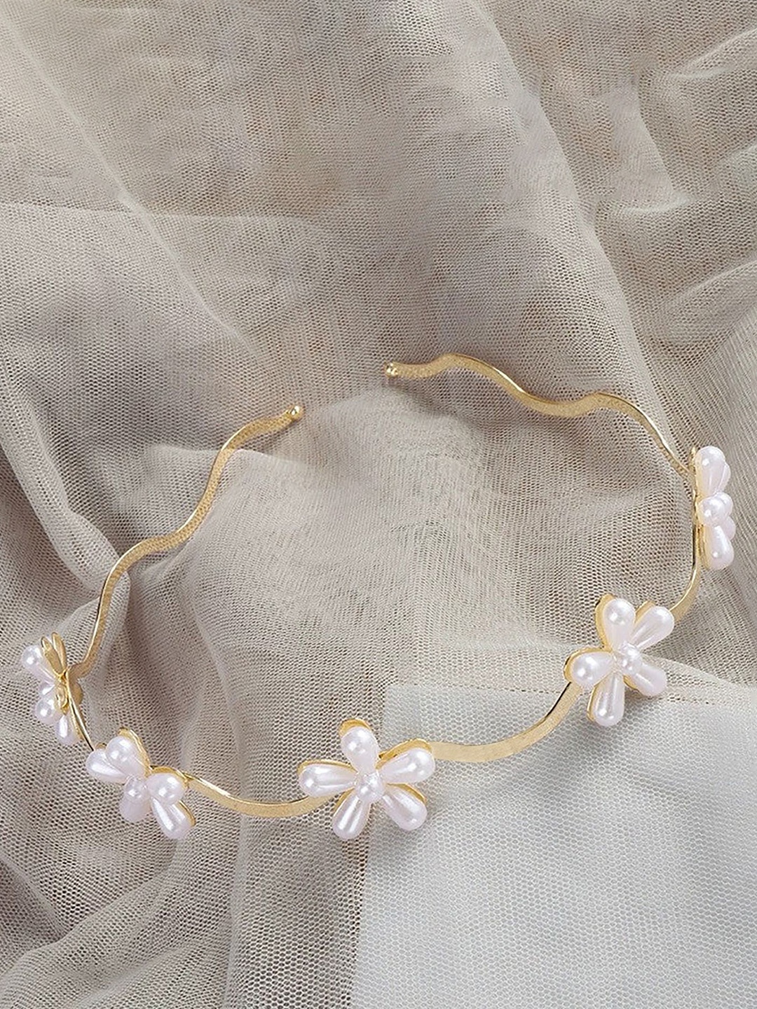 

SYGA Women Pearl-Beaded Metal Hairband, Gold