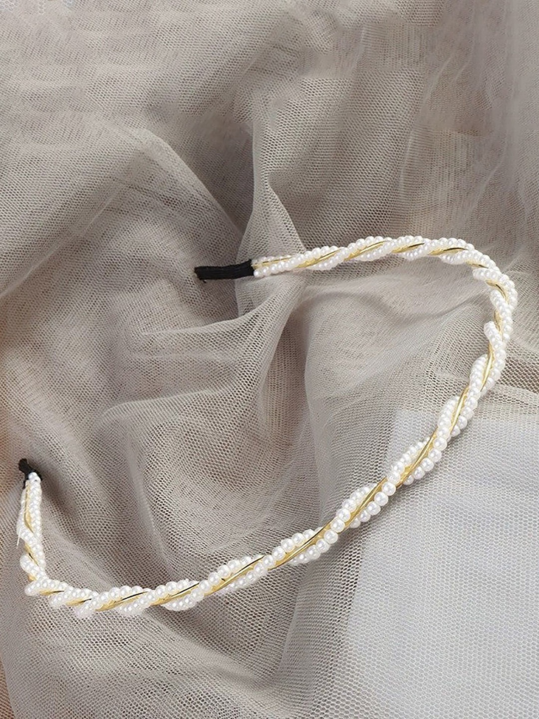 

SYGA Women Twisted Pearl-Beaded Metal Hairband, Gold