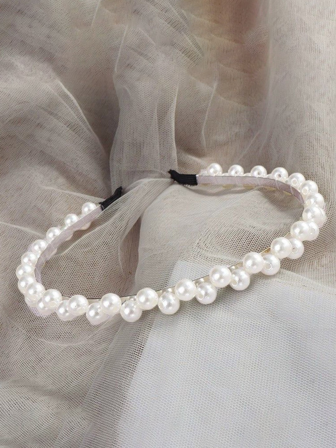 

SYGA Women Big Pearl-Beaded Metal Hairband, White