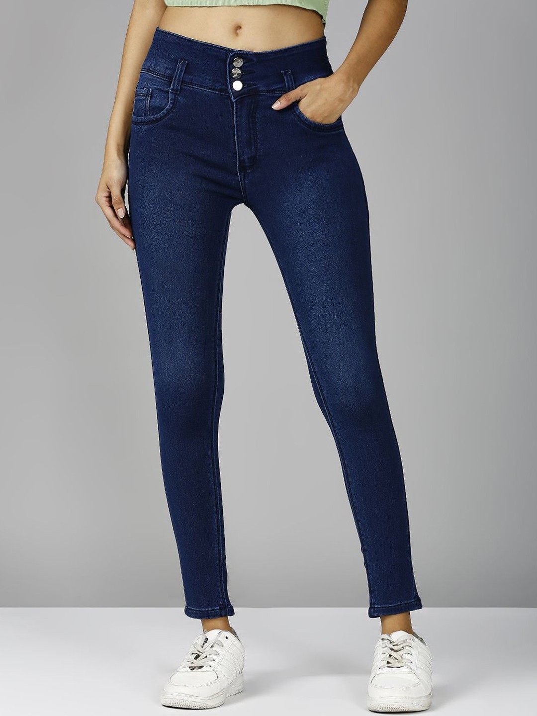 

Blum Denim Women Skinny Fit High-Rise Light Fade Stretchable Jeans, Blue