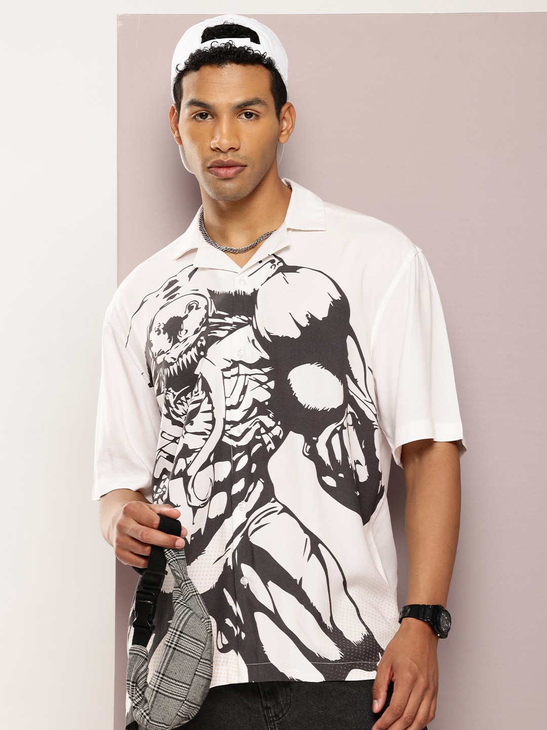 

Kook N Keech Men Relaxed Venom Printed Cuban Collar Casual Shirt, Off white