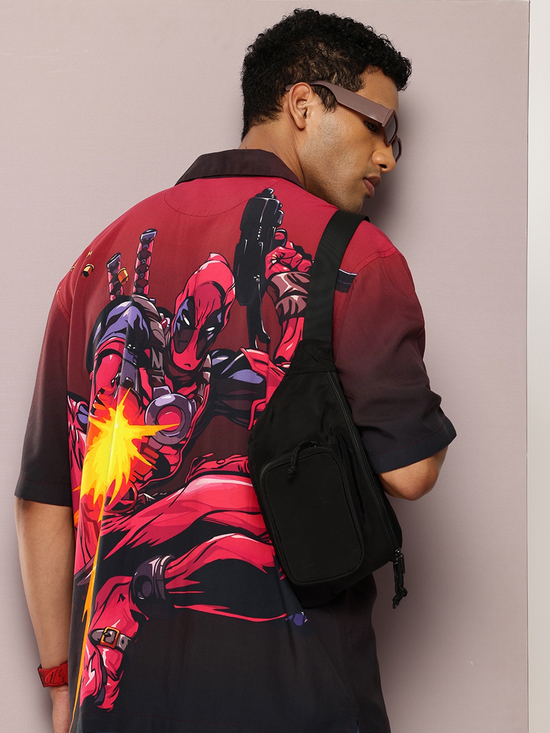 

Kook N Keech Men Relaxed Deadpool Printed Cuban Collar Casual Shirt, Maroon
