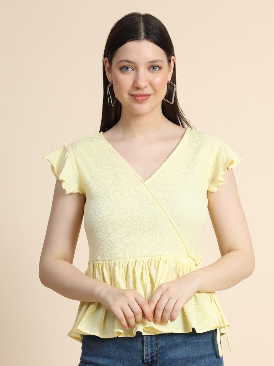 

BAESD Flutter Sleeve Wrap Top, Yellow