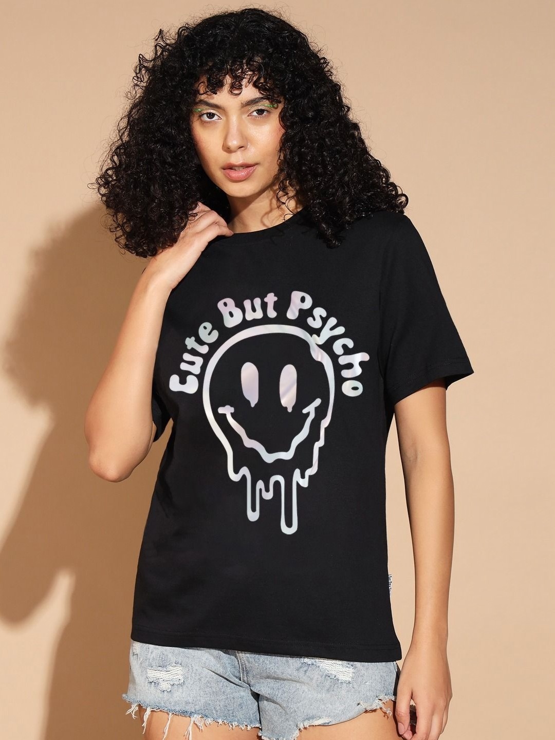 

The Dry State Women Graphic Printed Relaxed Fit Cotton T-shirt, Black