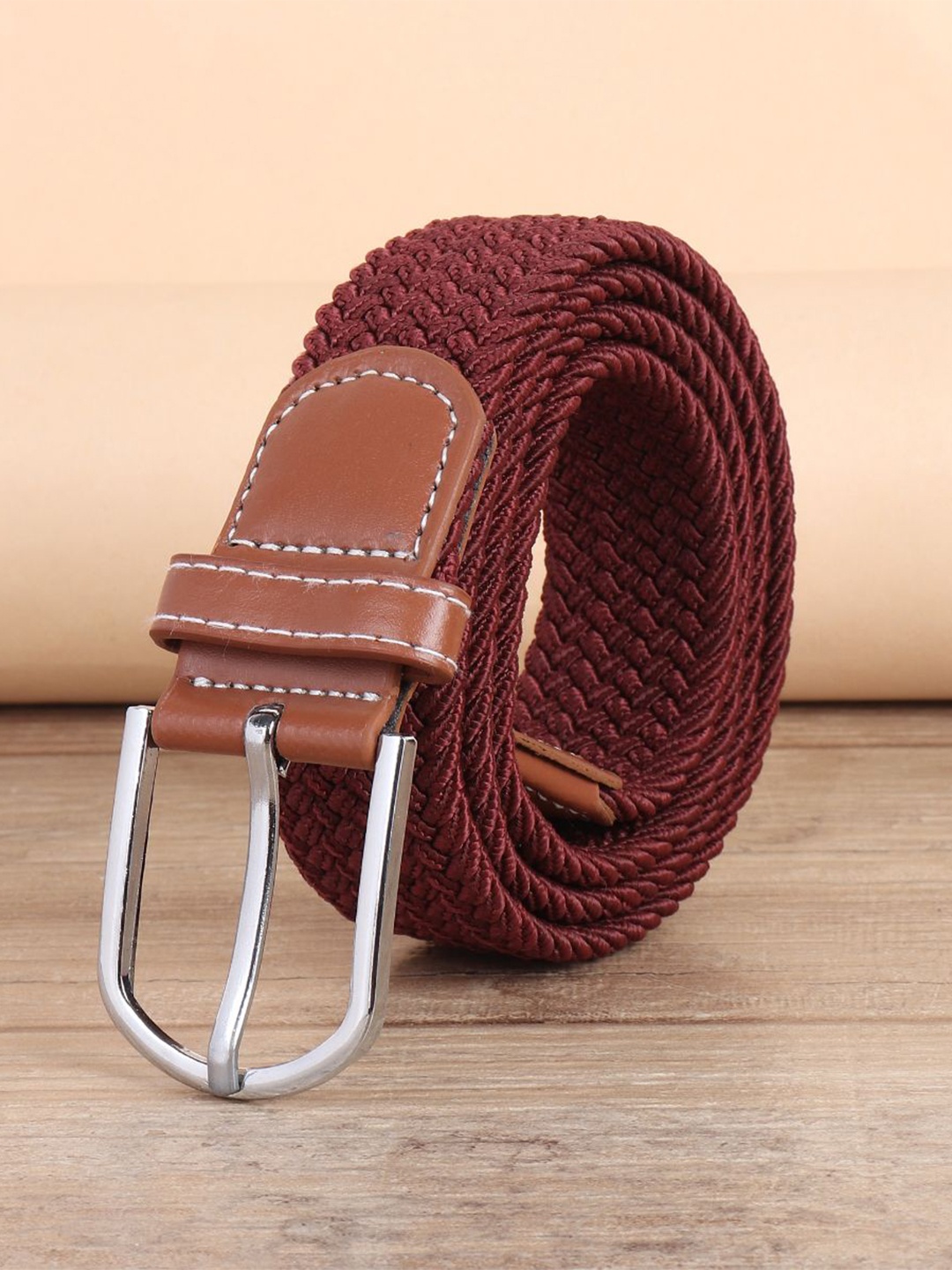 

Mast & Harbour Men Braided Stretchable Casual Belt, Maroon