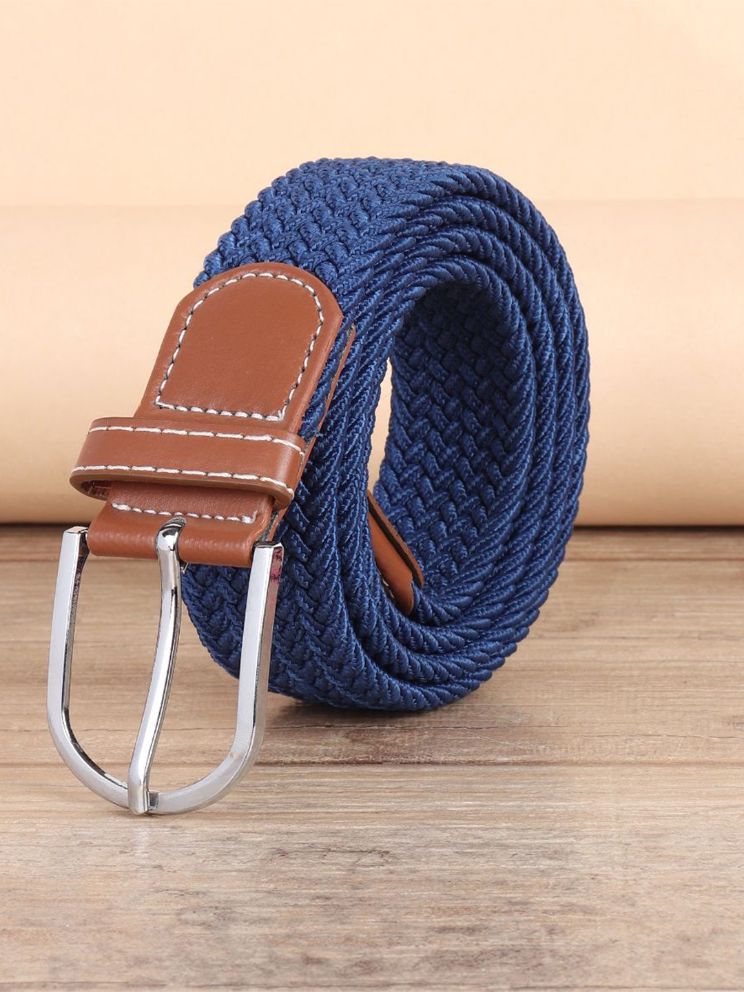 

Mast & Harbour Men Braided Stretchable Casual Belt, Blue