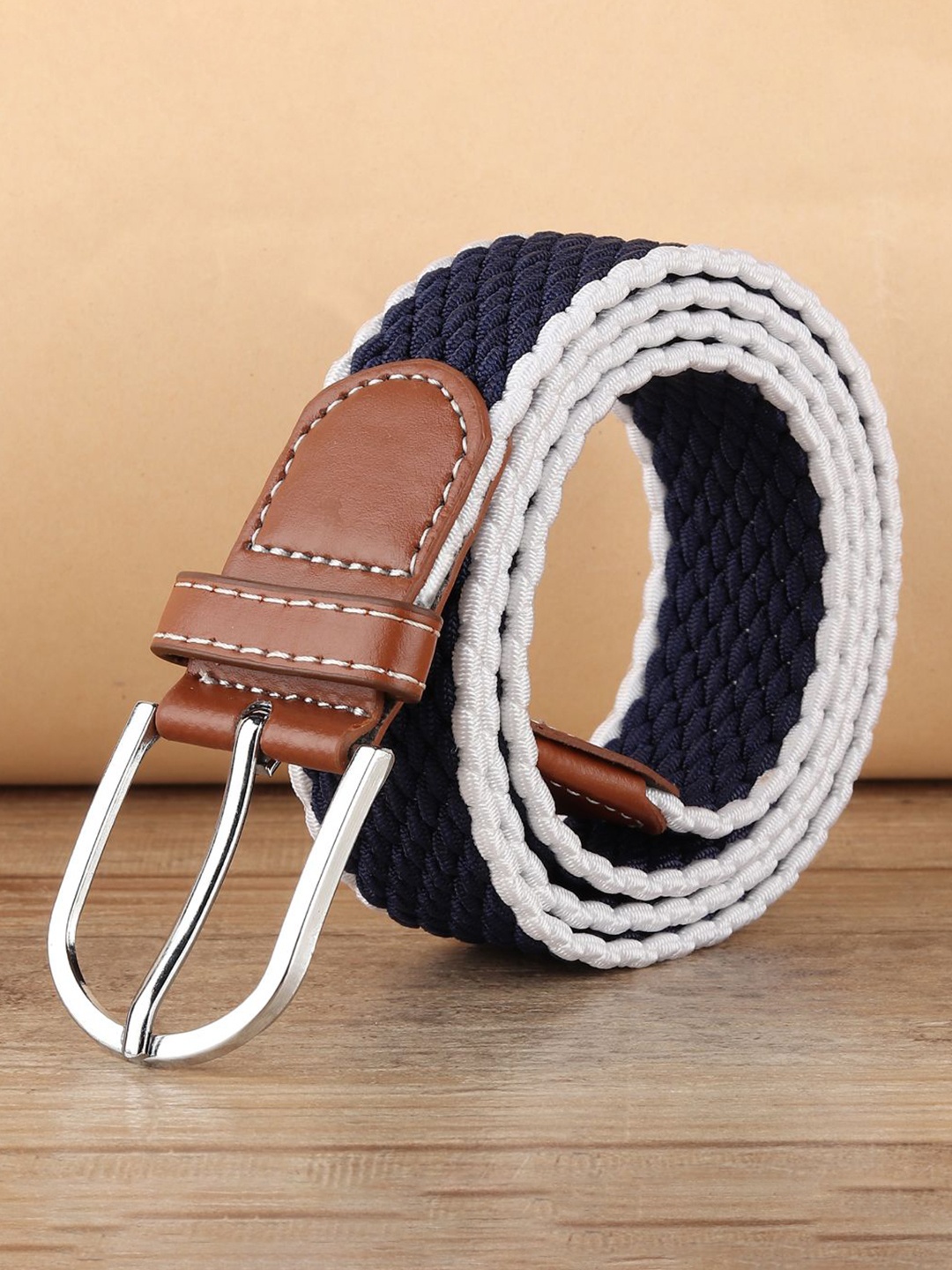 

Mast & Harbour Men Braided Stretchable Casual Belt, Blue