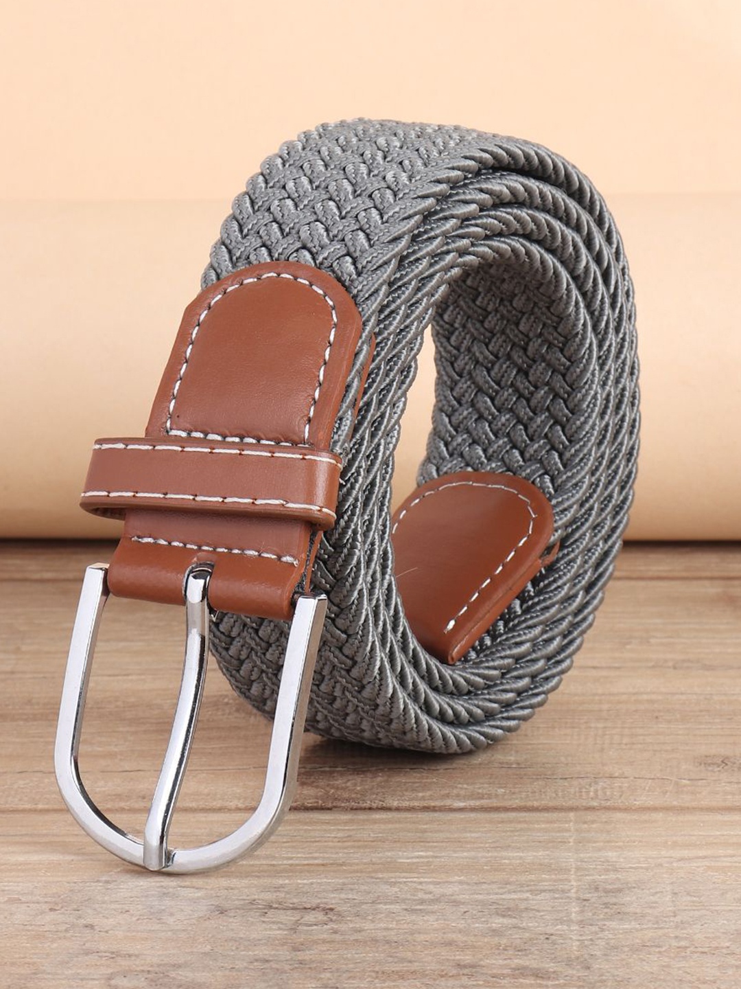 

Mast & Harbour Men Braided Stretchable Casual Belt, Grey