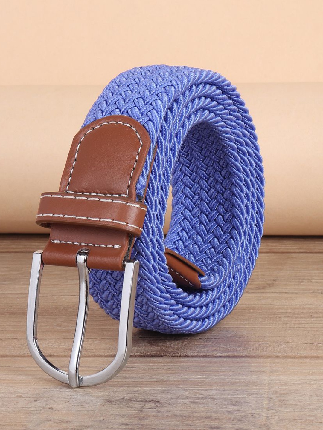 

Mast & Harbour Men Braided Stretchable Casual Belt, Blue