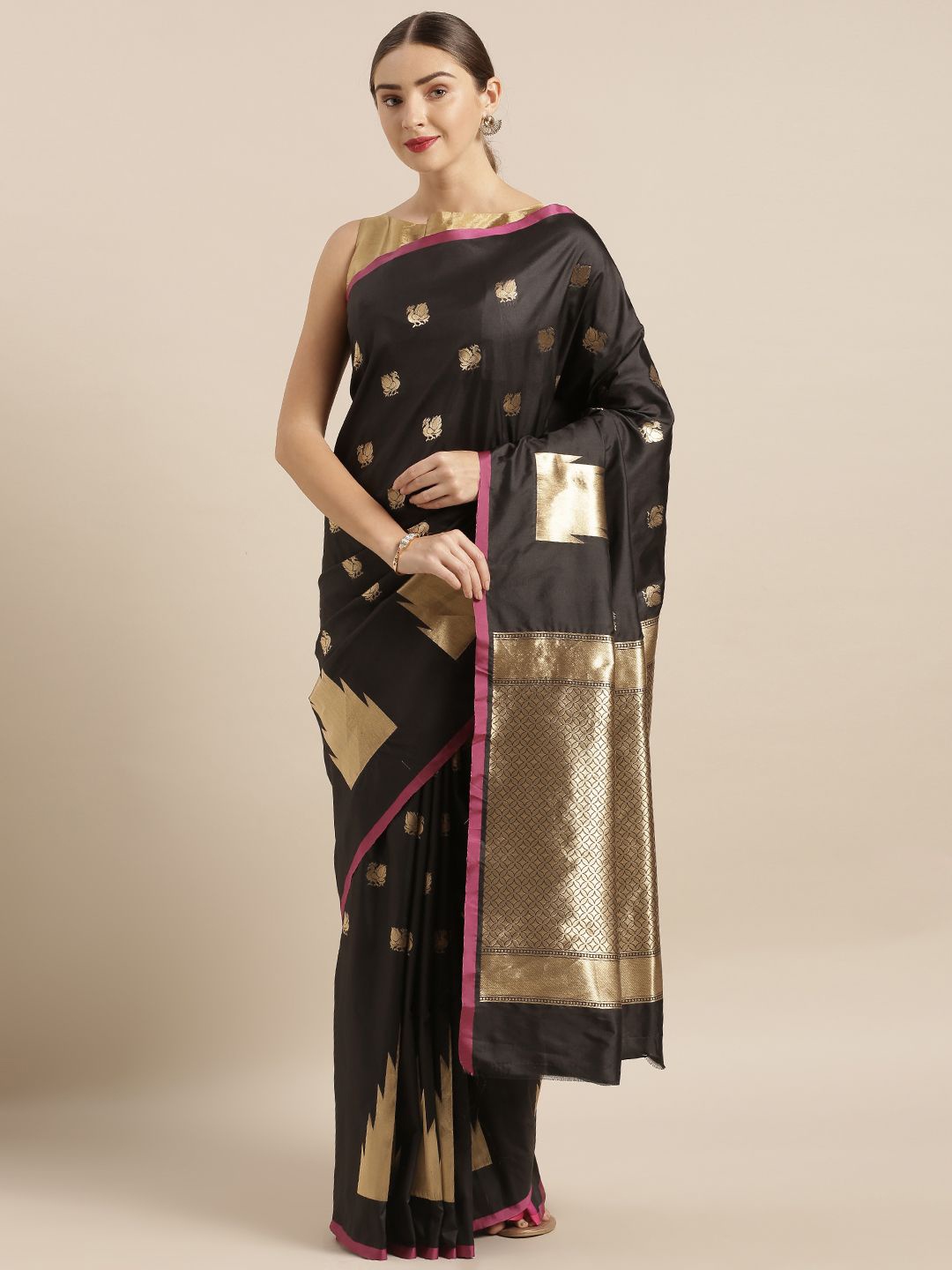 

VASTRANAND Ethnic Motif Zari Woven Banarasi Saree, Black