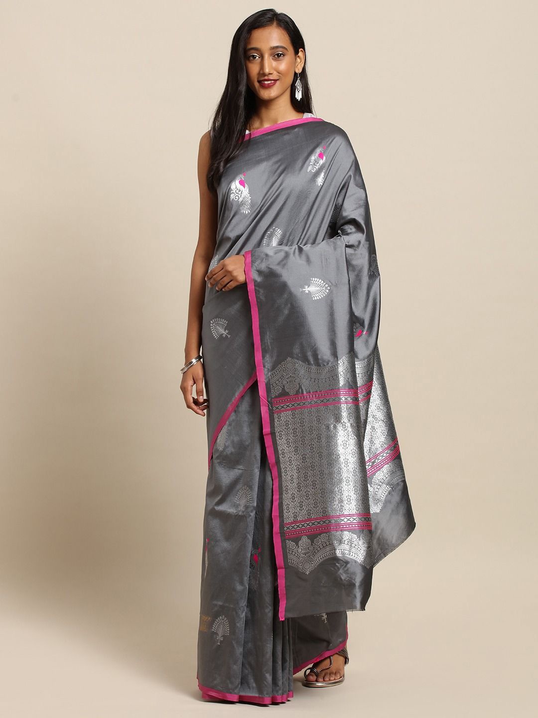 

VASTRANAND Woven Design Zari Banarasi Saree, Grey