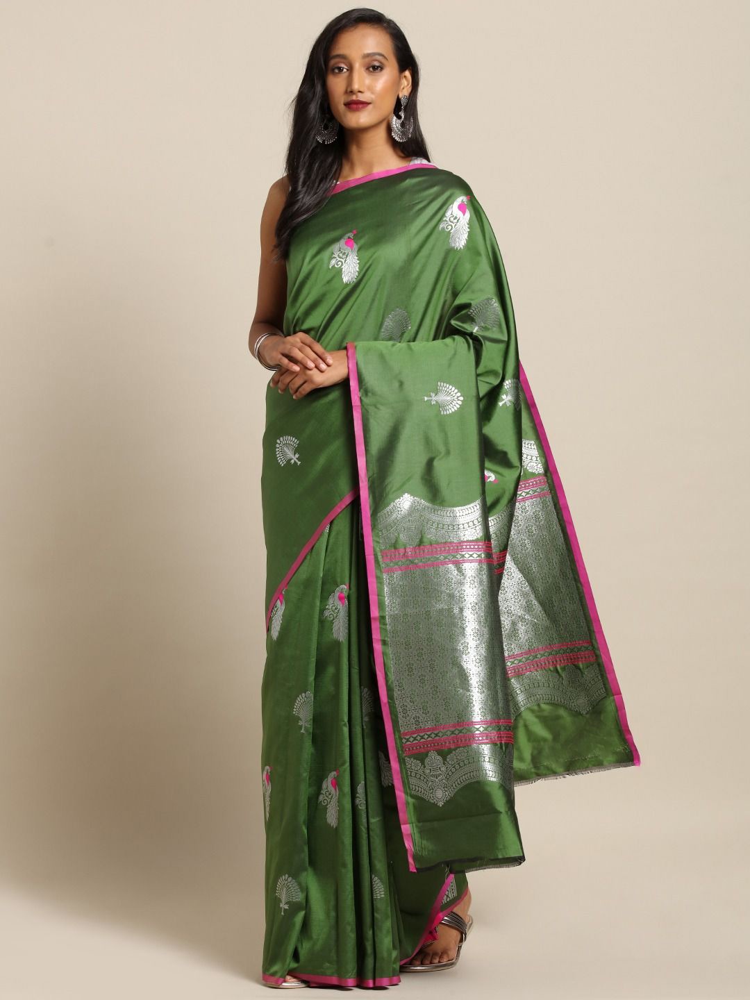 

VASTRANAND Woven Design Zari Banarasi Saree, Olive