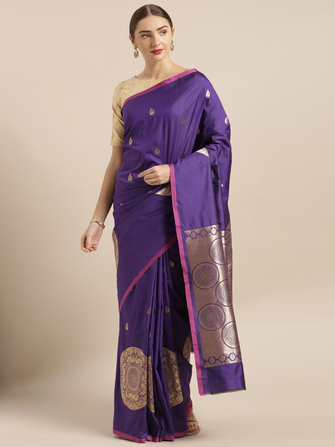 

VASTRANAND Ethnic Motif Zari Woven Banarasi Saree, Purple