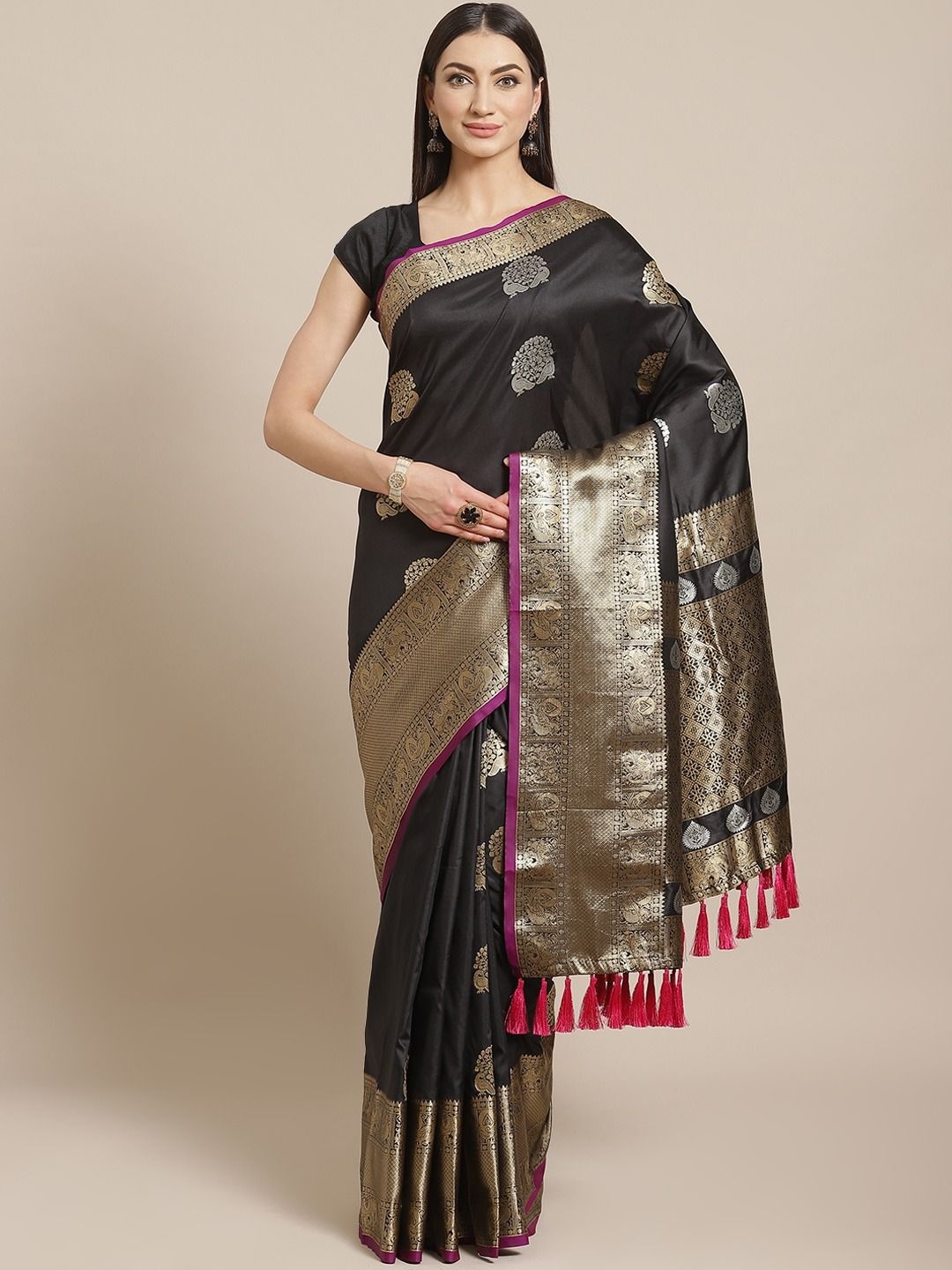 

VASTRANAND Ethnic Motifs Zari Banarasi Saree, Black