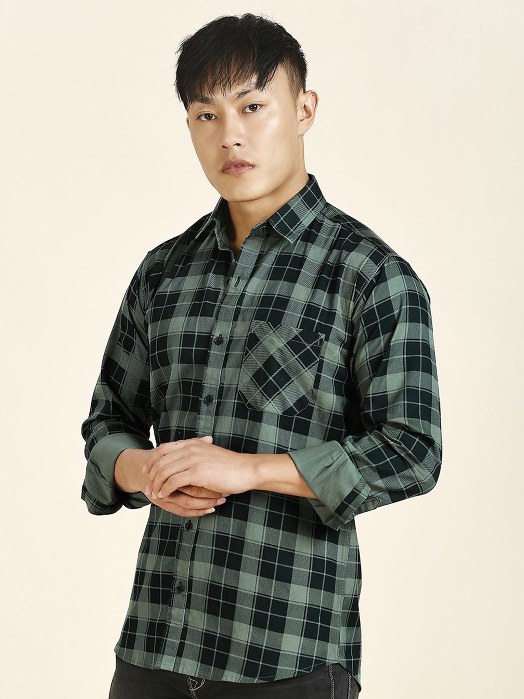 

TRYBUY.IN Men Standard Tartan Checks Casual Shirt, Black