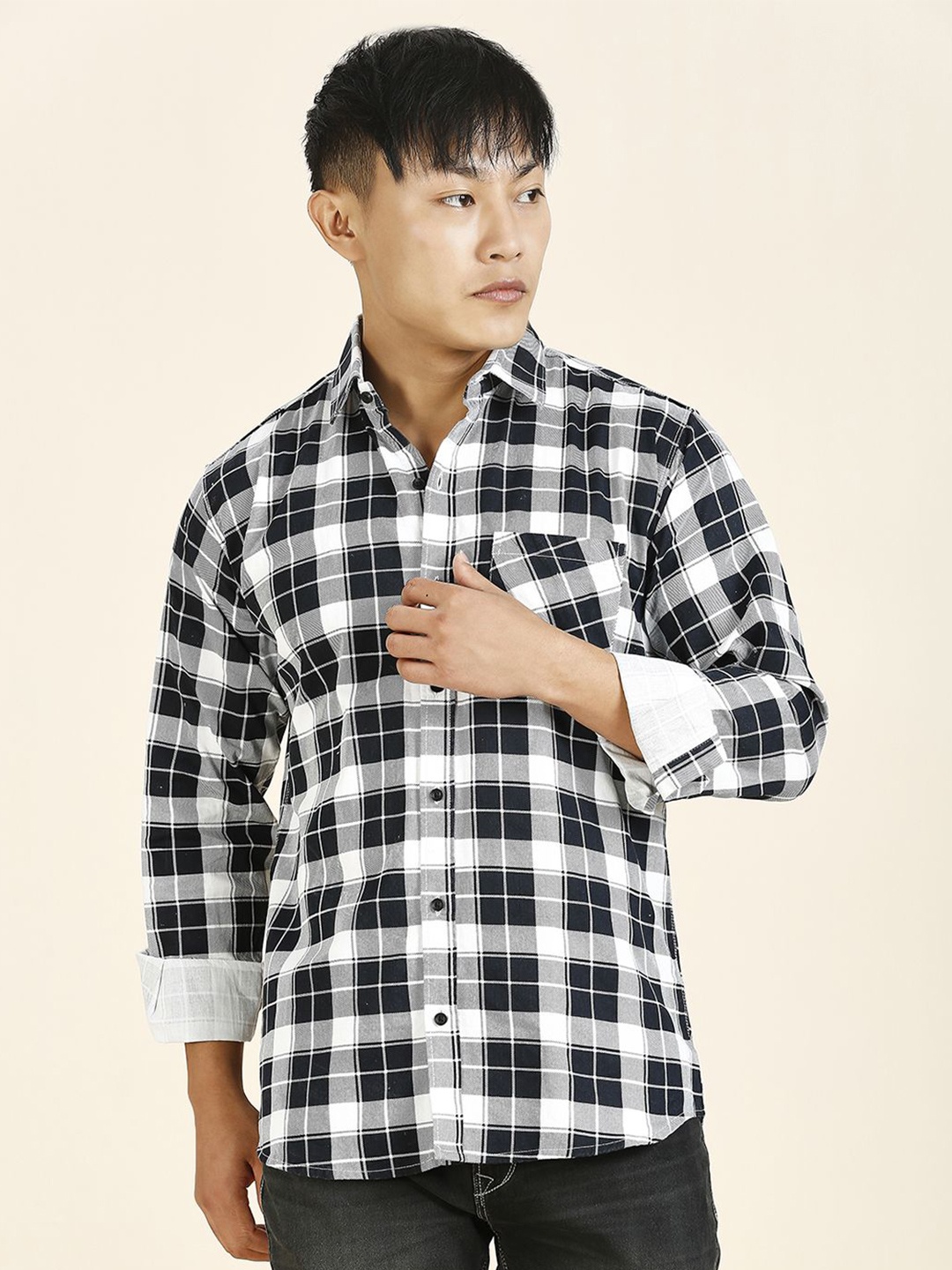 

TRYBUY.IN Men Standard Tartan Checks Casual Shirt, Navy blue