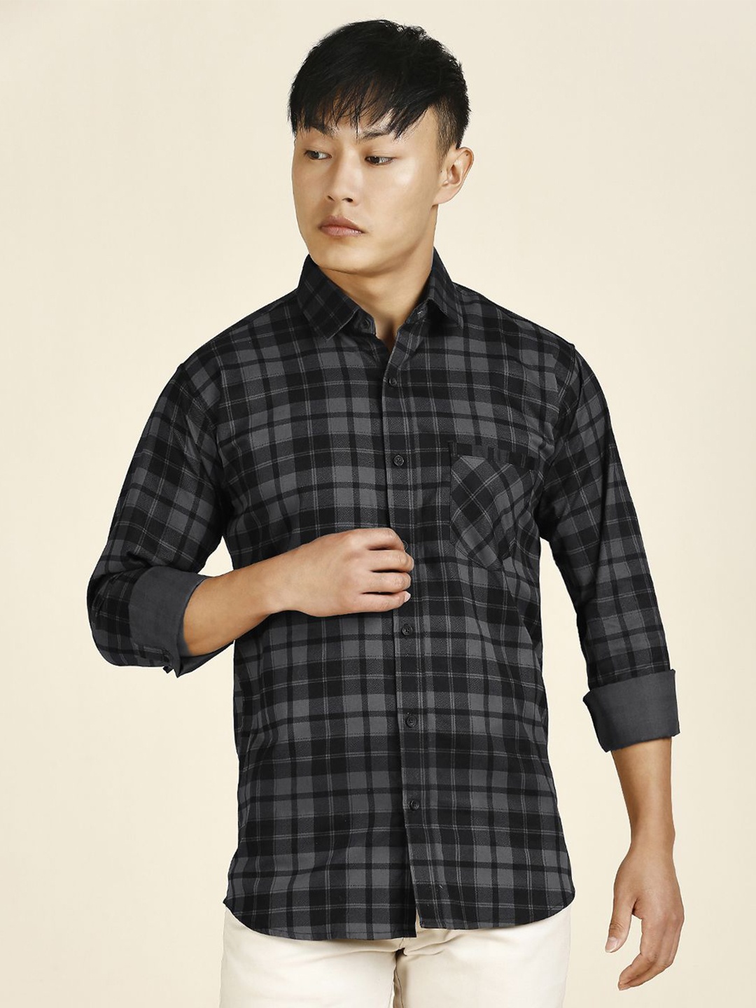 

TRYBUY.IN Men Standard Tartan Checks Opaque Casual Shirt, Grey