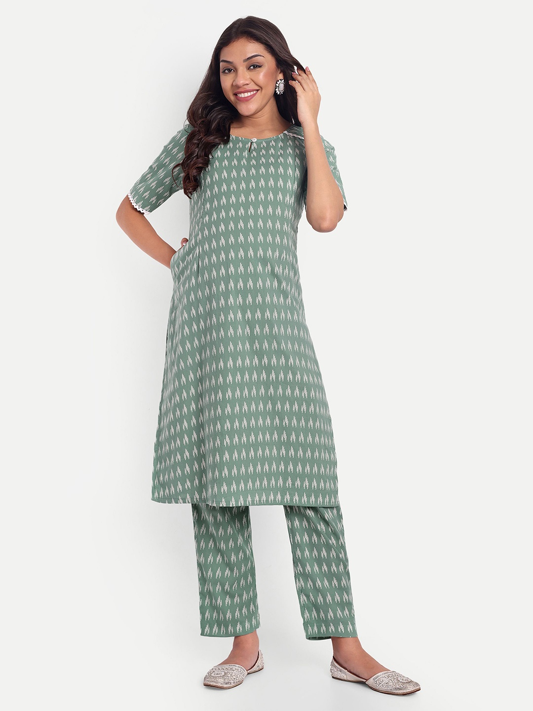 

THOTTIL Printed Pure Cotton Maternity Top With Trousers, Green