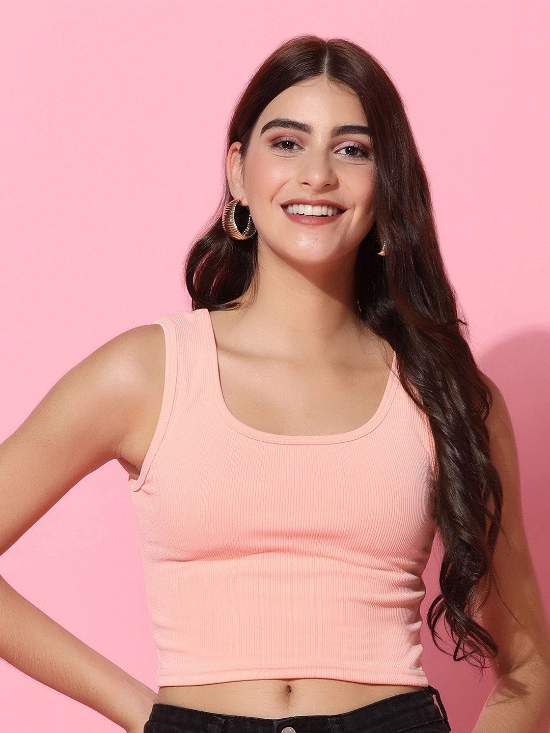 

TAGDO Tank Crop Top, Peach