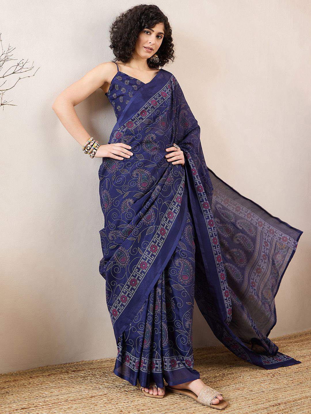 

Saree mall Ethnic Motifs Ready to Wear Sarees, Navy blue