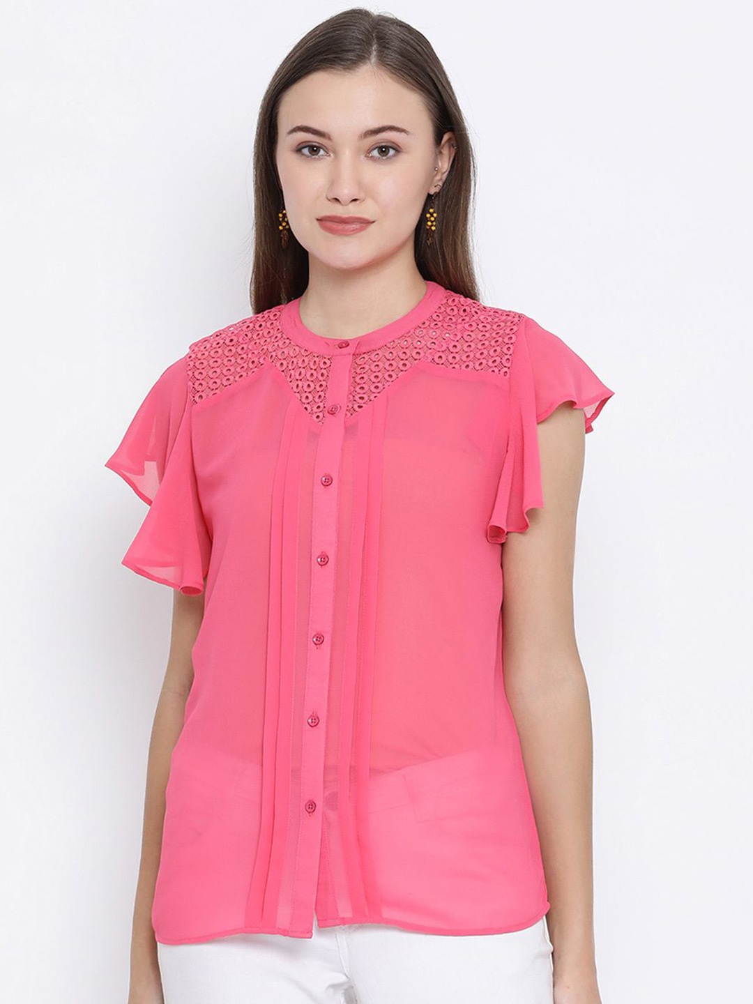 

Moda Elementi Flutter Sleeve Shirt Style Top, Pink