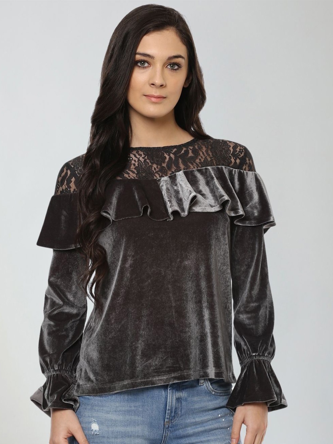 

Moda Elementi Bell Sleeve Cotton Top, Grey