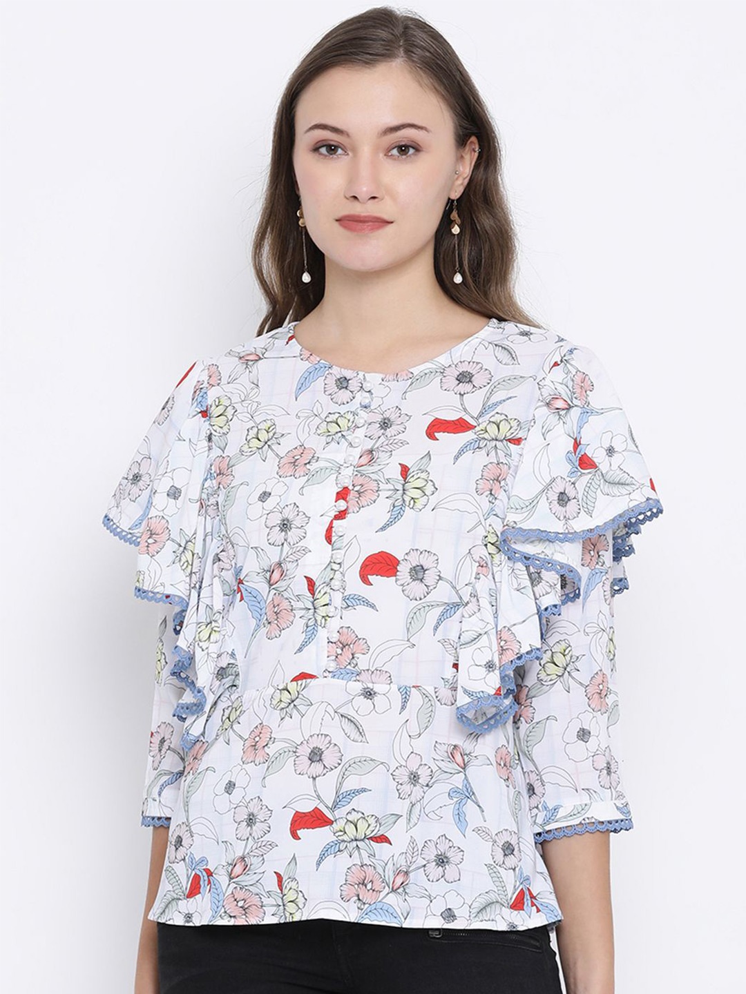 

Moda Elementi Floral Print Top, White
