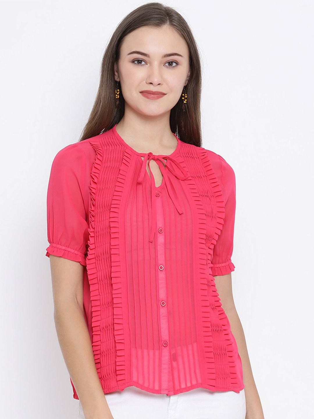 

Moda Elementi Women Tie-Up Neck Shirt Style Top, Pink