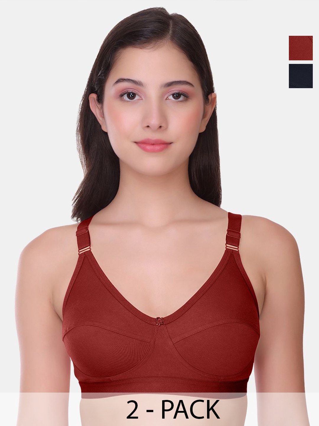 

POOJA RAGENEE Pack of 2 Full Coverage T-shirt Bra, Black