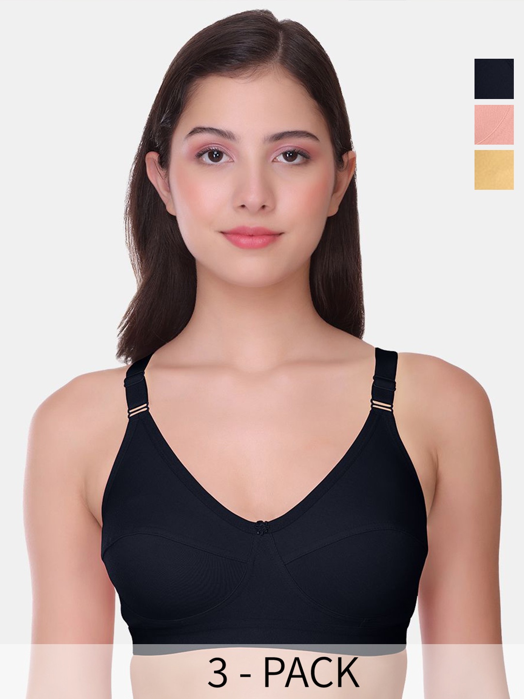 

POOJA RAGENEE Pack of 3 Full Coverage Bra BQ2185D_3P_NBLU_RPK_SK_28D, Black
