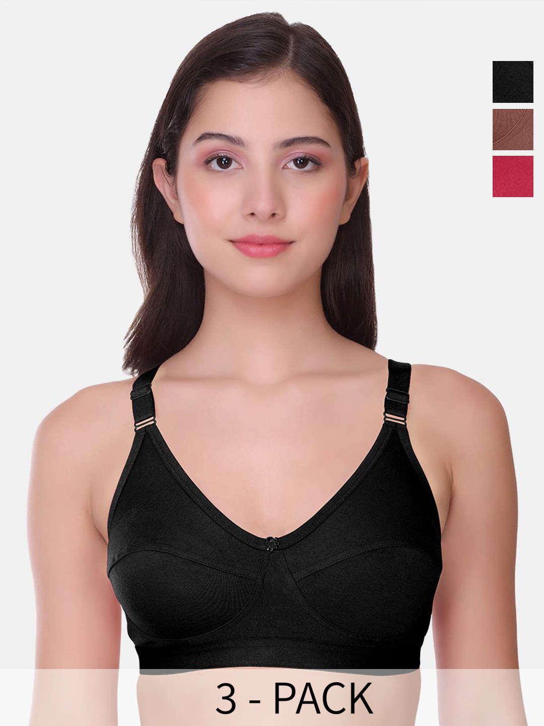 

POOJA RAGENEE Pack of 3 Full Coverage Bra BQ2185D_3P_BL_BSH_MG_28D, Black