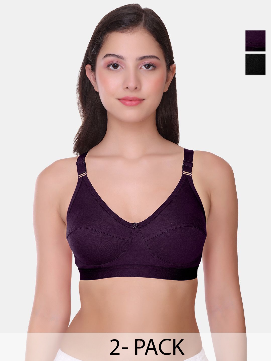 

POOJA RAGENEE Pack Of 2 Full Coverage T-shirt Bra, Black