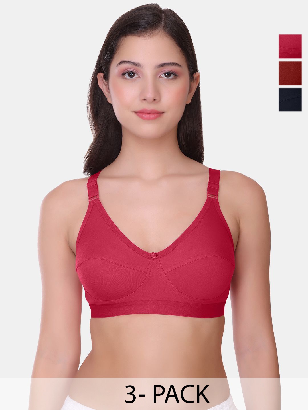 

POOJA RAGENEE Pack of 3 Full Coverage T-shirt Bra, Magenta