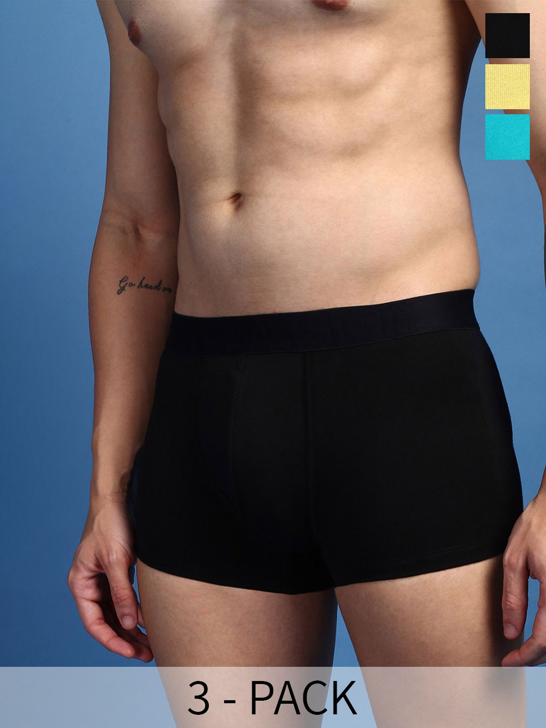 

ONN Pack Of 3 Mid Rise Trunks-ONN_UK_31_ASST5_3PC, Black