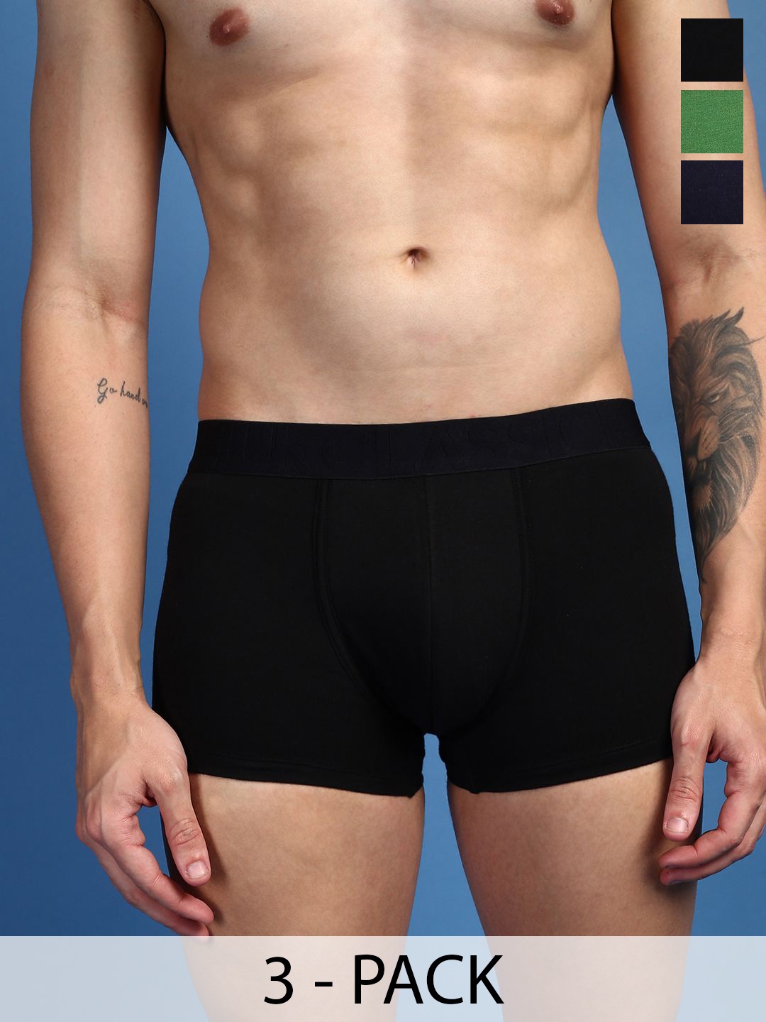 

ONN Pack Of 3 Pure Cotton Trunks -ONN_UK_31_ASST3_3PC, Black