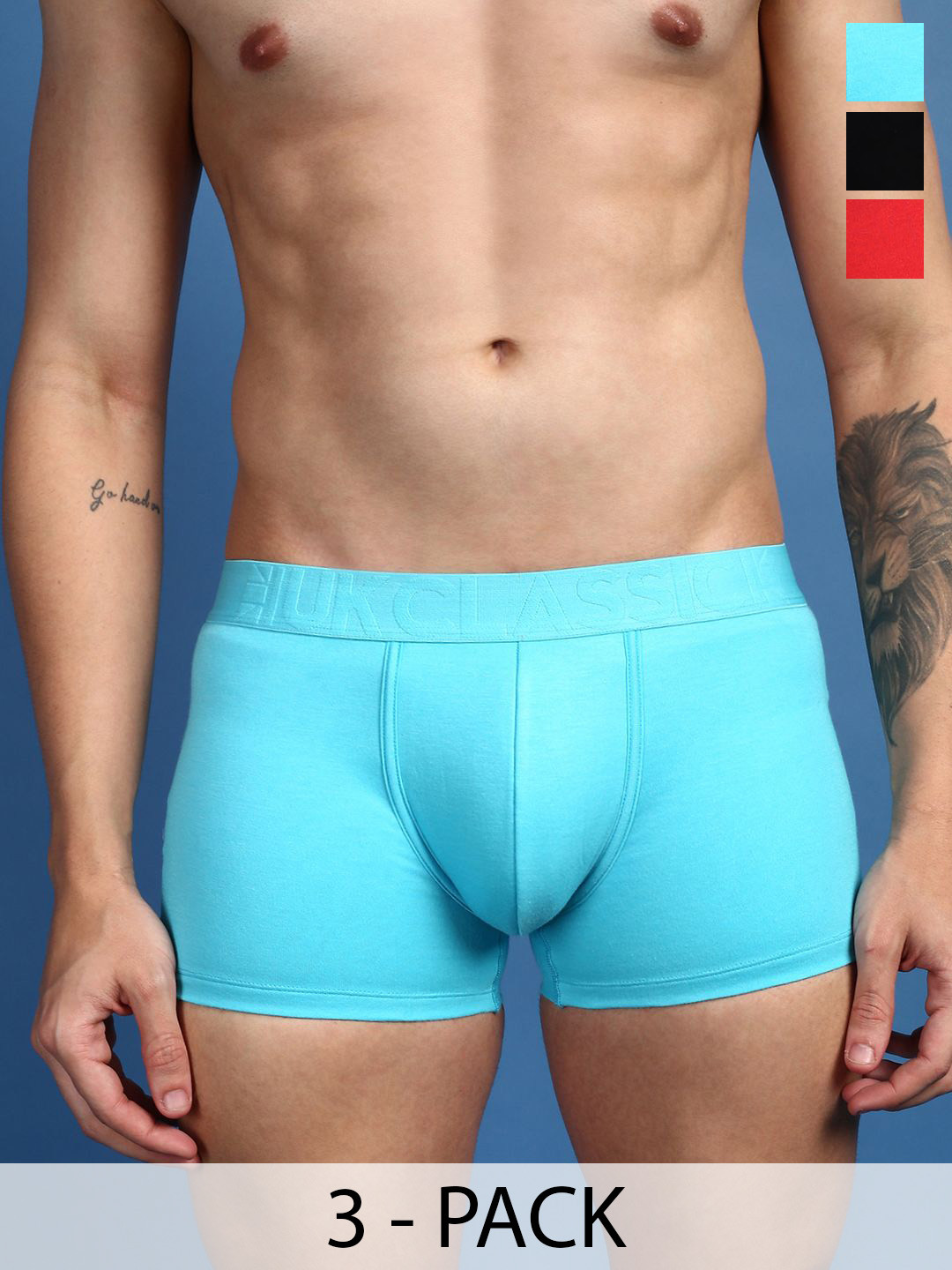 

ONN Pack Of 3 Men Assorted Pure Cotton Trunks -ONN_UK_31_ASST1_3PC, Blue
