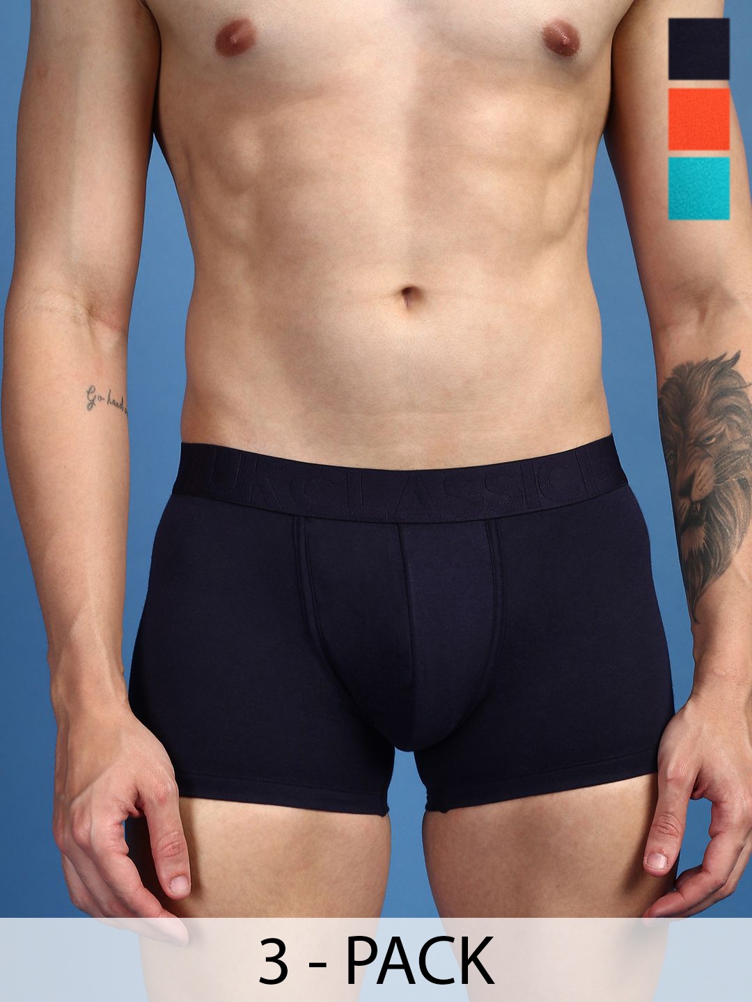 

ONN Pack Of 3 Pure Cotton Trunks -ONN_UK_31_ASST2_3PC, Navy blue