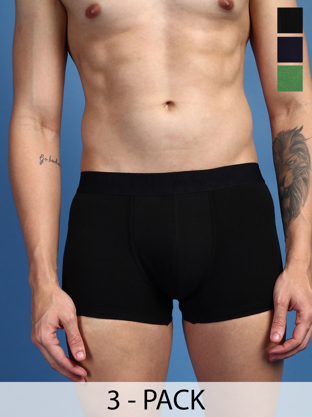 

ONN Pack Of 3 Assorted Pure Cotton Trunks -ONN_UK_31_ASST3_3PC, Black
