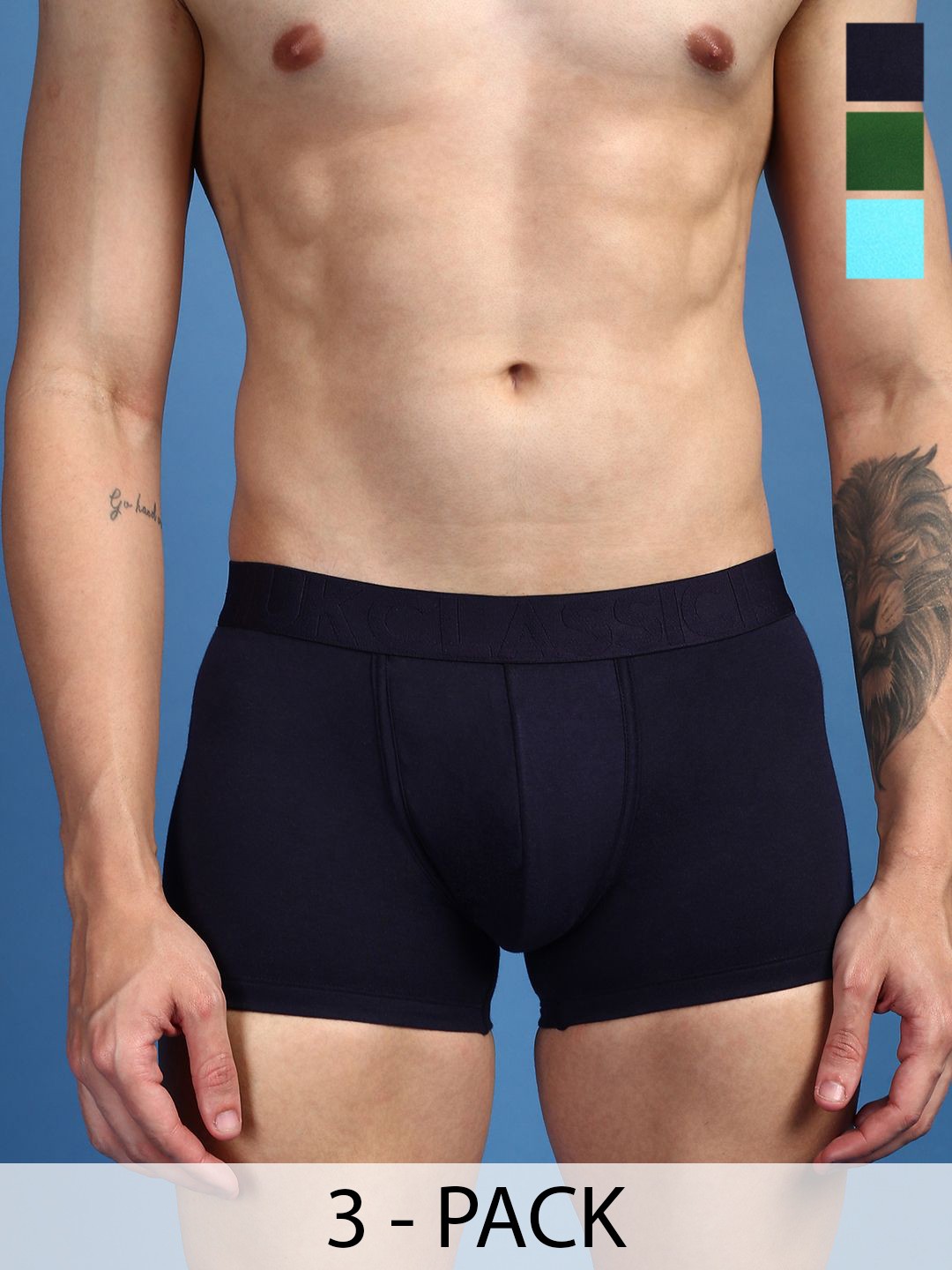 

ONN Pack Of 3 Pure Cotton Trunks -ONN_UK_31_ASST4_3PC, Navy blue
